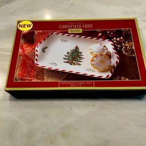 New! Spode Christmas Tree Peppermint Dessert Tray